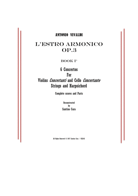 Vivaldi L Estro Armonico Op 3 Book 1 6 Concertos For Violins Cello Strings And Harpsichord Sheet Music