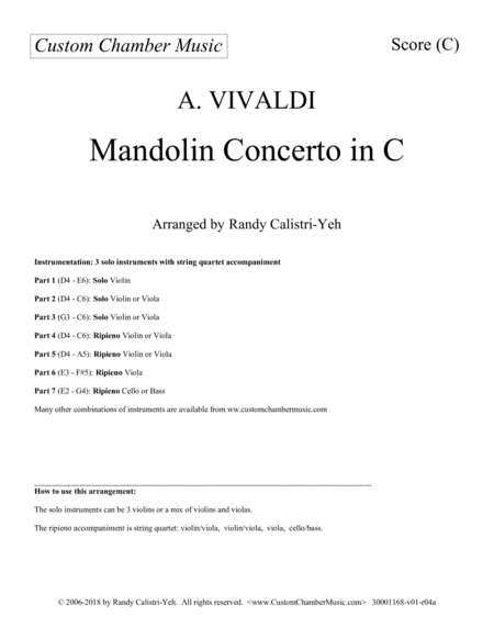 Free Sheet Music Vivaldi Mandolin Concerto 3 Solo Violins Violas With String Quartet