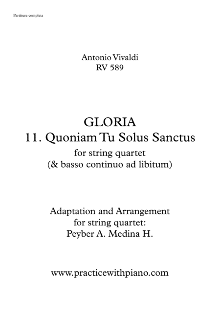 Vivaldi Rv 589 Gloria 11 Quoniam Tu Solus Sanctus Sheet Music