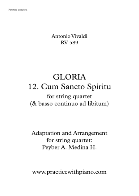 Free Sheet Music Vivaldi Rv 589 Gloria 12 Cum Sancto Spiritu For String Quartet