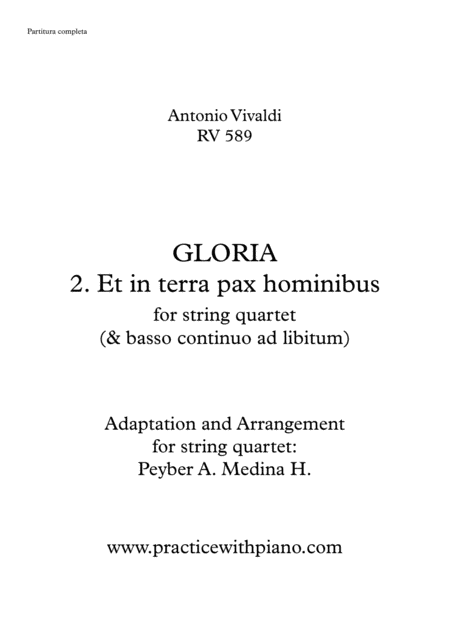 Vivaldi Rv 589 Gloria 2 Et In Terra Pax Hominibus For String Quartet Sheet Music