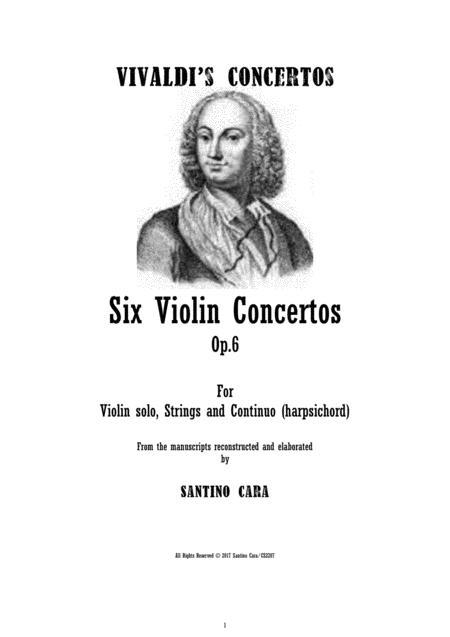 Vivaldi Six Concertos Op 6 For Violin Cello Strings And Harpsichord Scores And Parts Sheet Music