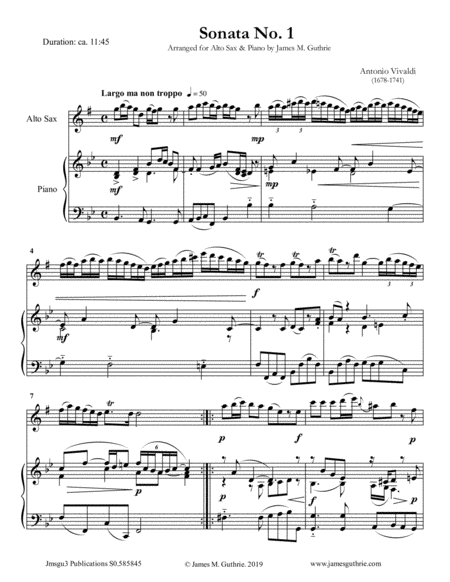 Free Sheet Music Vivaldi Sonata No 1 For Alto Sax Piano