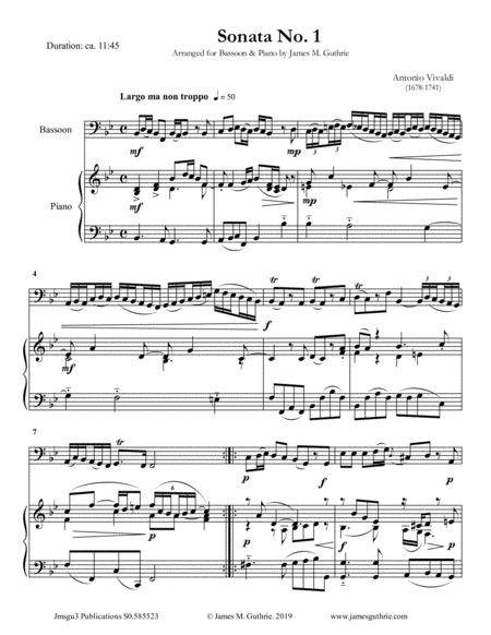 Free Sheet Music Vivaldi Sonata No 1 For Bassoon Piano