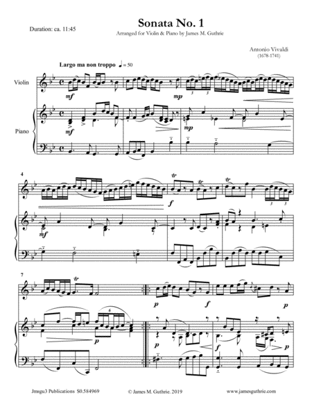 Free Sheet Music Vivaldi Sonata No 1 For Violin Piano