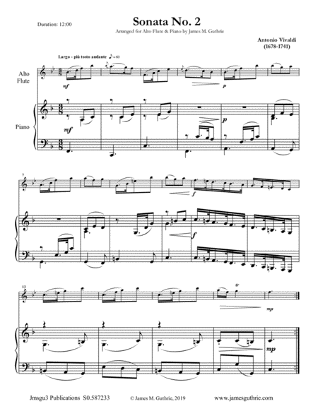 Vivaldi Sonata No 2 For Alto Flute Piano Sheet Music