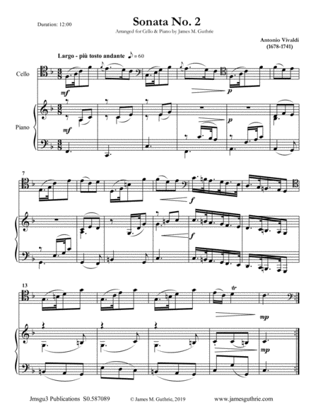 Free Sheet Music Vivaldi Sonata No 2 For Cello Piano