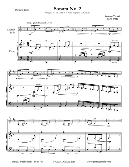 Vivaldi Sonata No 2 For Eb Clarinet Piano Sheet Music