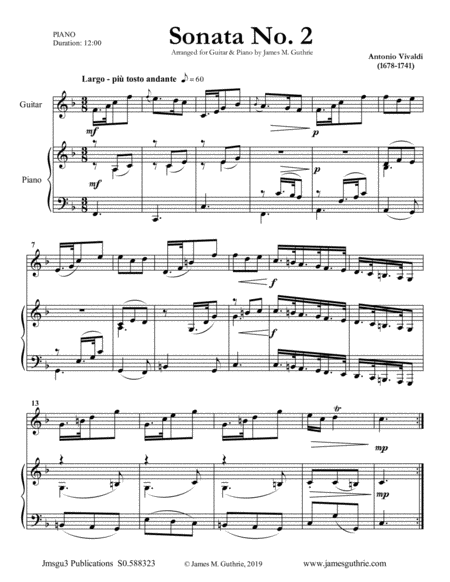 Vivaldi Sonata No 2 For Guitar Piano Sheet Music