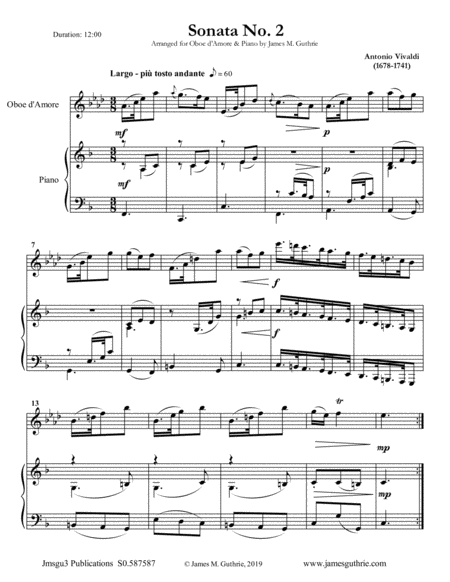 Free Sheet Music Vivaldi Sonata No 2 For Oboe D Amore Piano