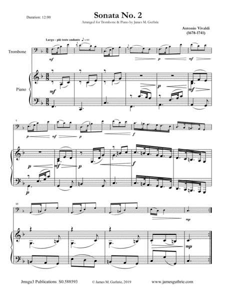 Vivaldi Sonata No 2 For Trombone Piano Sheet Music