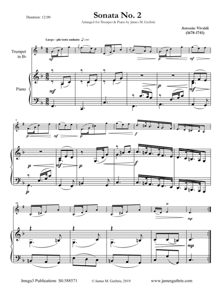 Vivaldi Sonata No 2 For Trumpet Piano Sheet Music