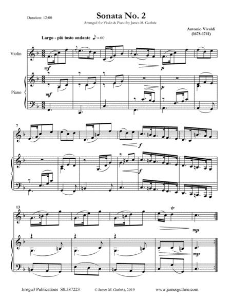 Free Sheet Music Vivaldi Sonata No 2 For Violin Piano