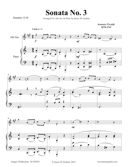 Vivaldi Sonata No 3 For Alto Sax Piano Sheet Music