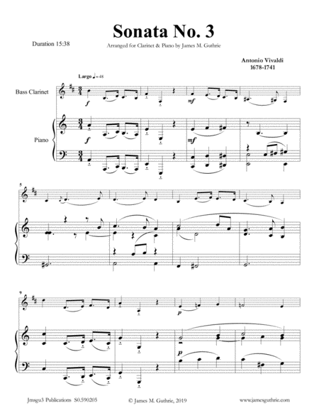 Free Sheet Music Vivaldi Sonata No 3 For Bass Clarinet Piano