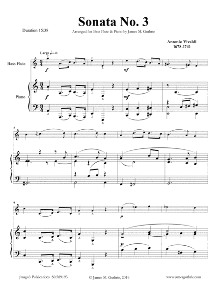 Free Sheet Music Vivaldi Sonata No 3 For Bass Flute