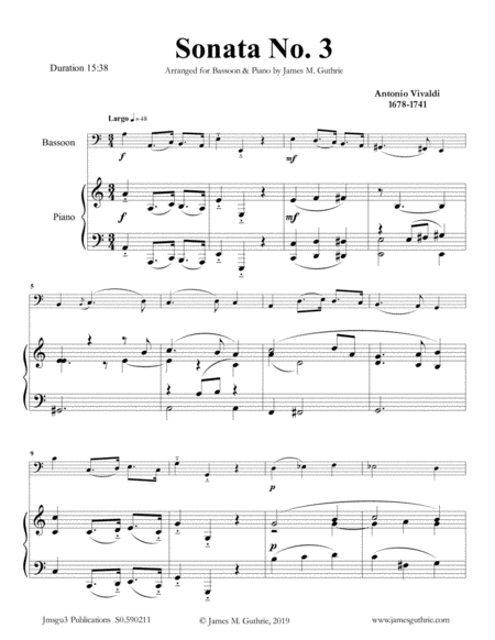 Free Sheet Music Vivaldi Sonata No 3 For Bassoon Piano