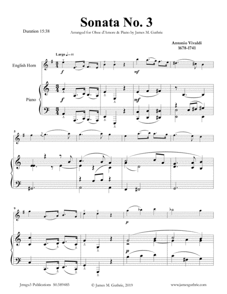 Vivaldi Sonata No 3 For English Horn Piano Sheet Music