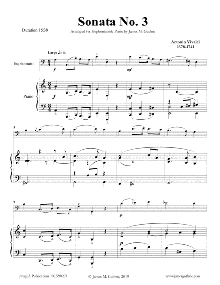 Free Sheet Music Vivaldi Sonata No 3 For Euphonium Piano