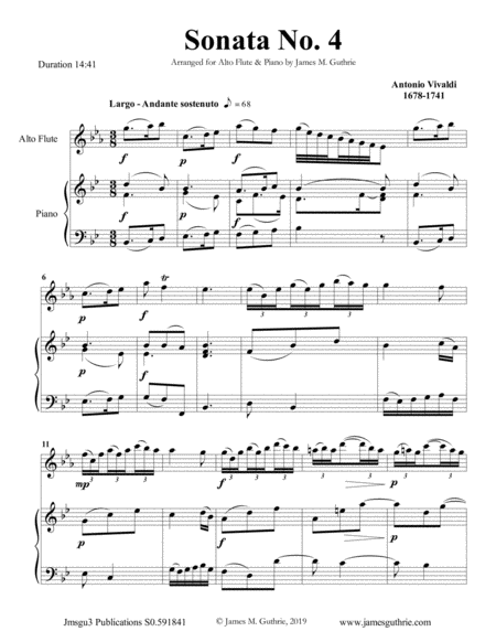 Vivaldi Sonata No 4 For Alto Flute Piano Sheet Music