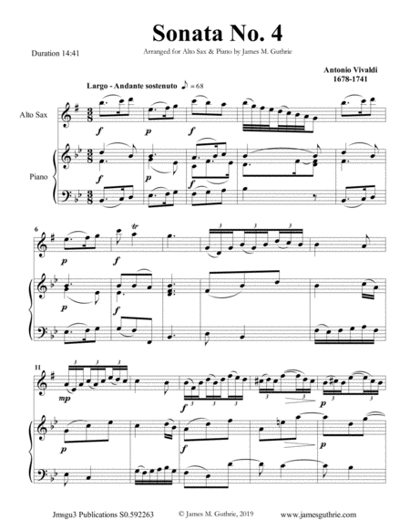 Free Sheet Music Vivaldi Sonata No 4 For Alto Sax Piano