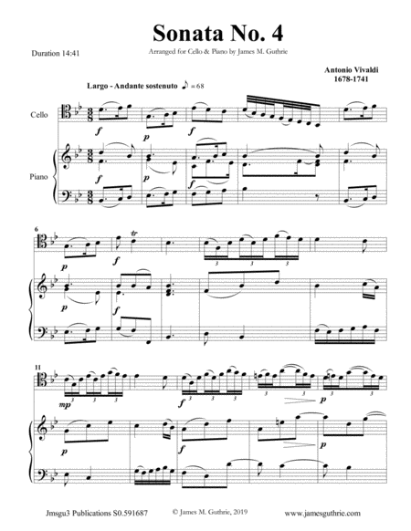 Vivaldi Sonata No 4 For Cello Piano Sheet Music