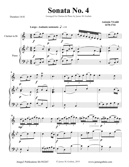 Free Sheet Music Vivaldi Sonata No 4 For Clarinet Piano