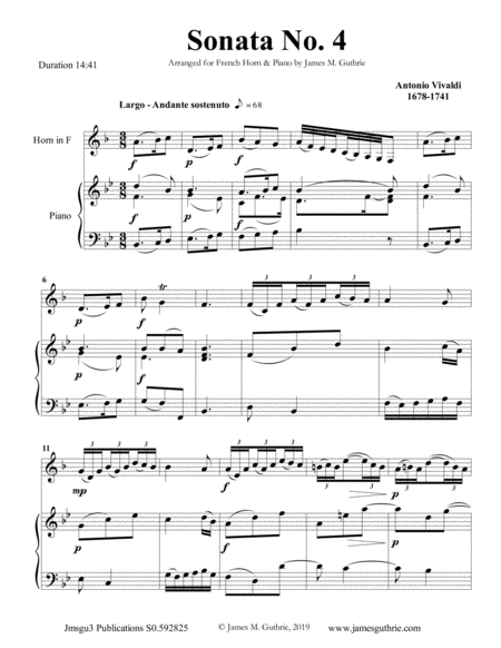 Vivaldi Sonata No 4 For French Horn Piano Sheet Music