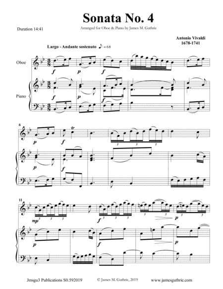 Free Sheet Music Vivaldi Sonata No 4 For Oboe Piano