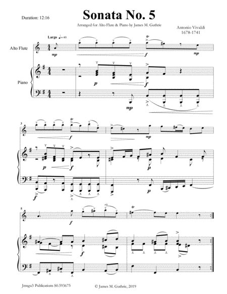 Vivaldi Sonata No 5 For Alto Flute Piano Sheet Music