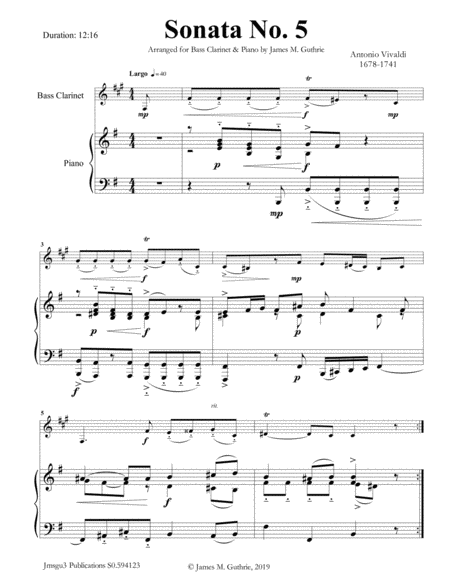 Free Sheet Music Vivaldi Sonata No 5 For Bass Clarinet Piano