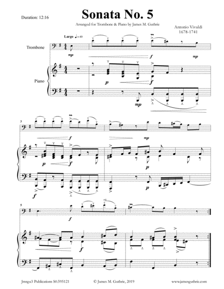 Free Sheet Music Vivaldi Sonata No 5 For Trombone Piano