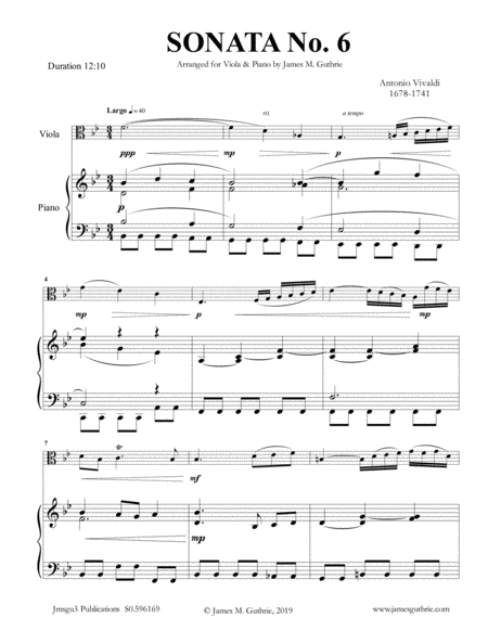 Free Sheet Music Vivaldi Sonata No 6 For Viola Piano