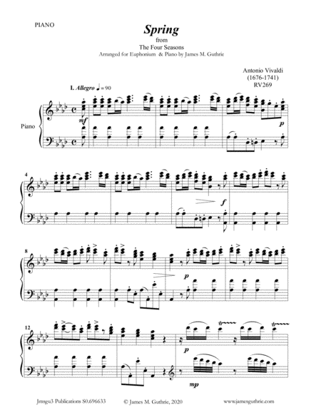 Vivaldi Spring From The Four Seasons For Euphonium Piano Sheet Music