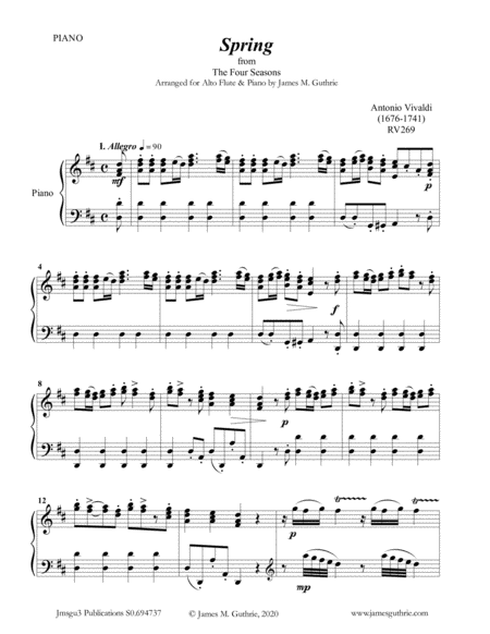 Free Sheet Music Vivaldi The Four Seasons Complete For Alto Flute Piano