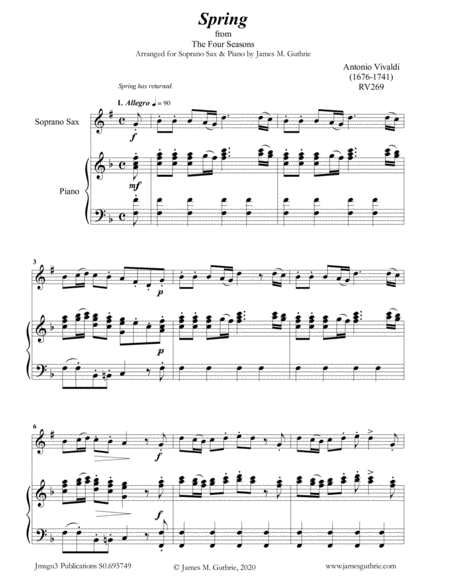 Free Sheet Music Vivaldi The Four Seasons Complete For Soprano Sax Piano