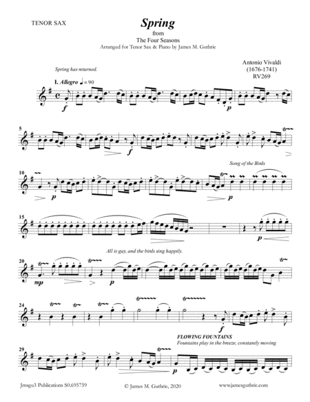 Vivaldi The Four Seasons Complete For Tenor Sax Piano Sheet Music