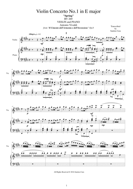 Free Sheet Music Vivaldi The Four Seasons For Violin And Piano