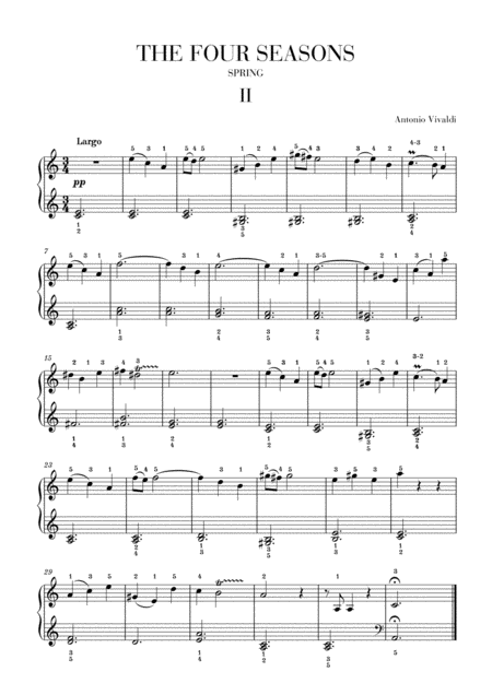 Free Sheet Music Vivaldi The Four Seasons Spring 2nd Mov Early Intermediate Piano