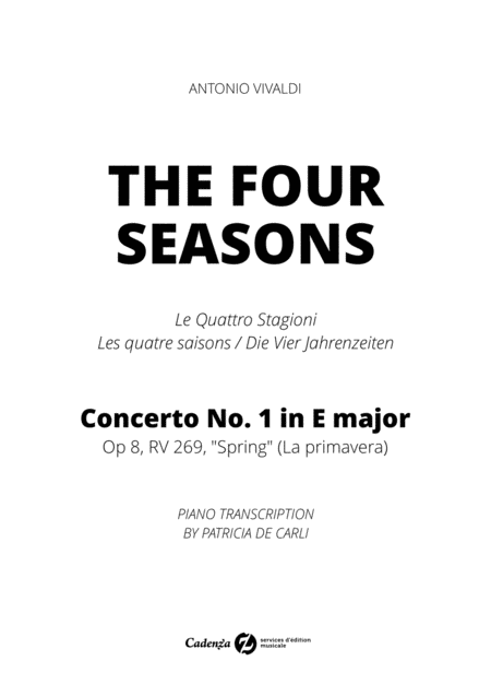 Vivaldi The Four Seasons Spring Complete Early Intermediate Piano Sheet Music