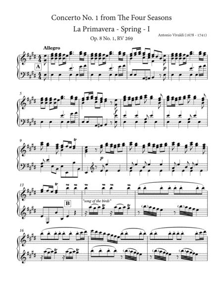 Vivaldi The Four Seasons Spring I Allegro Piano Solo Sheet Music