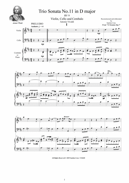 Free Sheet Music Vivaldi Trio Sonata No 11 In D Major Rv 9 Op 2 For Violin Cello And Cembalo Or Piano