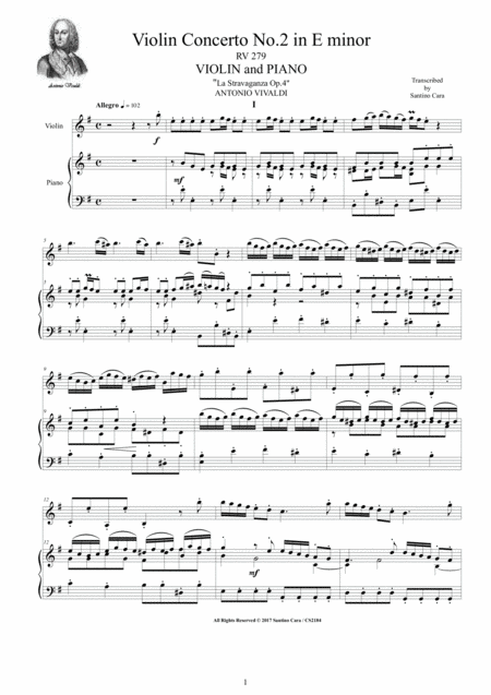 Free Sheet Music Vivaldi Violin Concerto No 2 In E Minor Op 4 Rv 279 For Violin And Piano