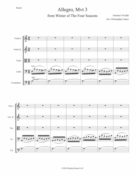 Vivaldis Winter Movement 3 From The Four Seasons Grade 3 5 String Orchestra Sheet Music