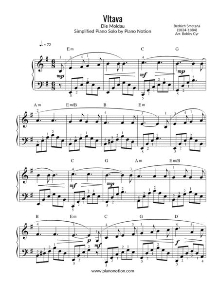 Vltava Die Moldau Simplified Piano Solo Sheet Music