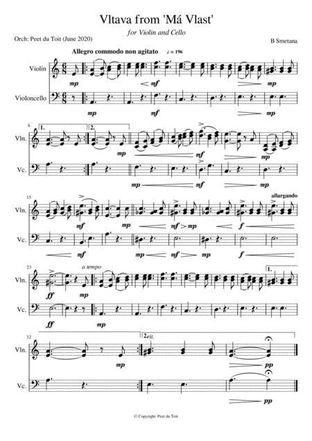 Vltava From M Vlast B Smetana Violin Cello Excerpt Sheet Music