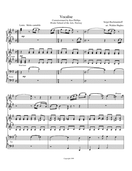 Vocalise 1 Piano 6 Hands Trio Sheet Music