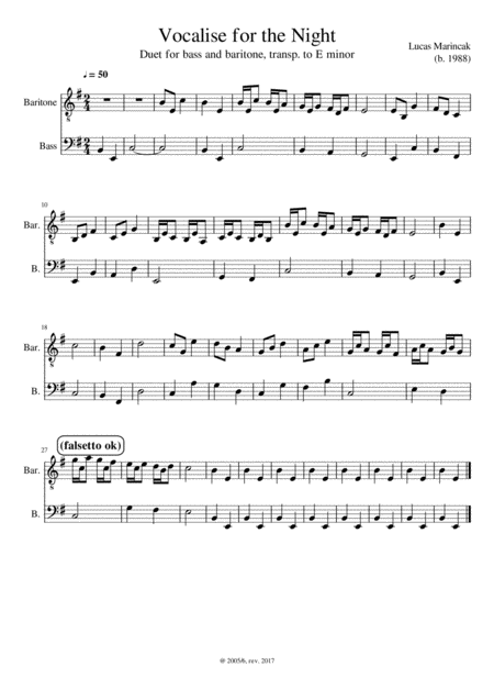Free Sheet Music Vocalise For The Night Alternative Version