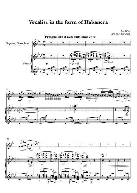 Vocalise In The Form Of Habanera Soprano Sax Sheet Music