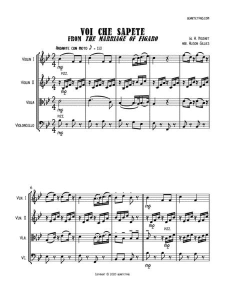 Free Sheet Music Voi Che Sapete From The Marriage Of Figaro String Quartet